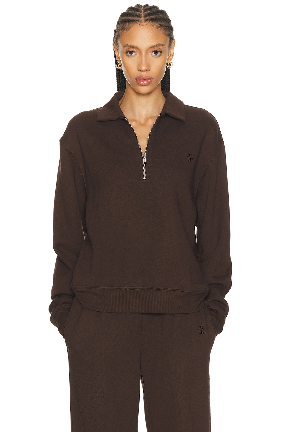 Image 1 of Eterne Zip-up Polo Sweatshirt in Espresso