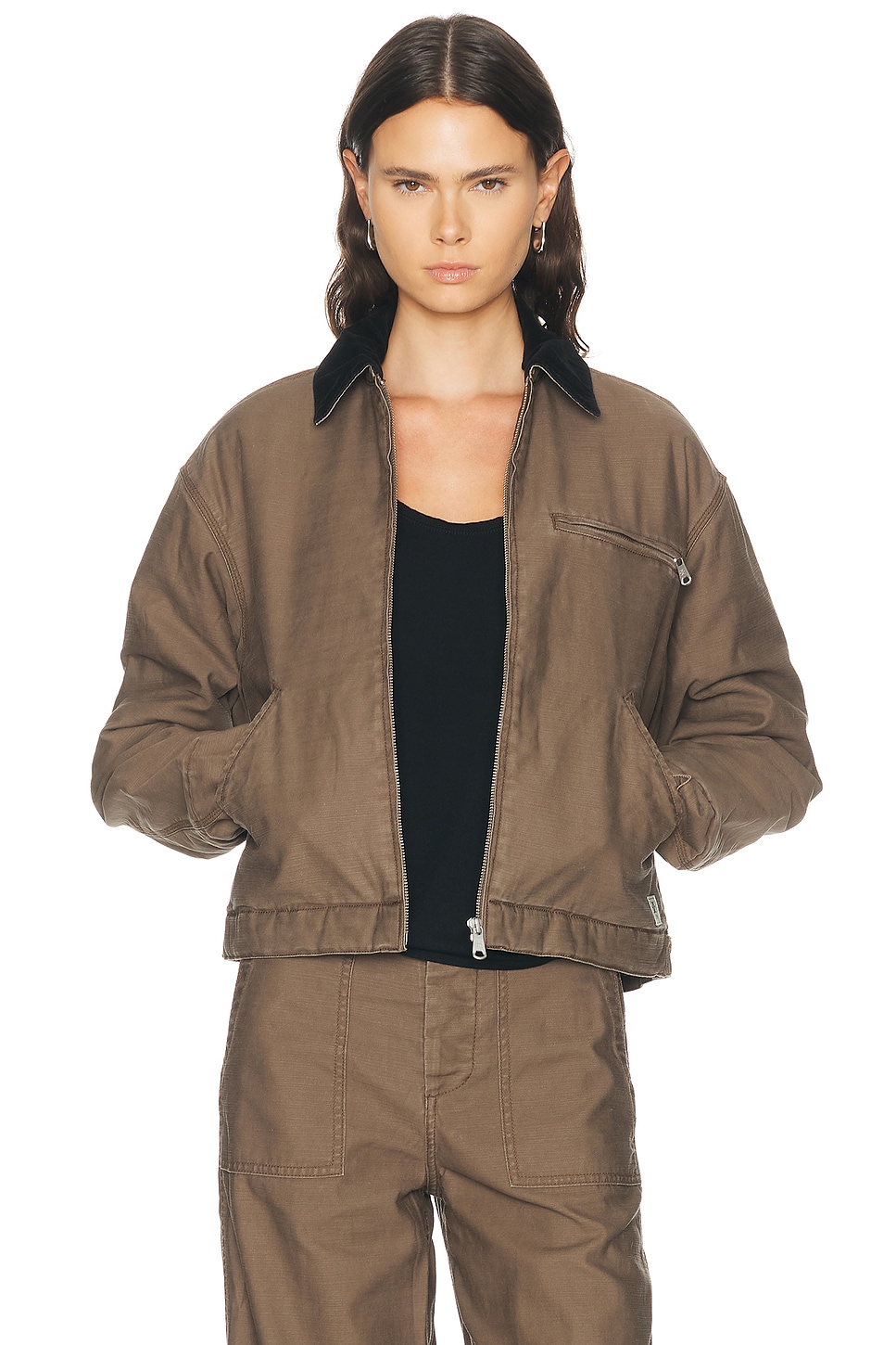 Eterne Cody Slub Cotton Sateen Jacket in Brown