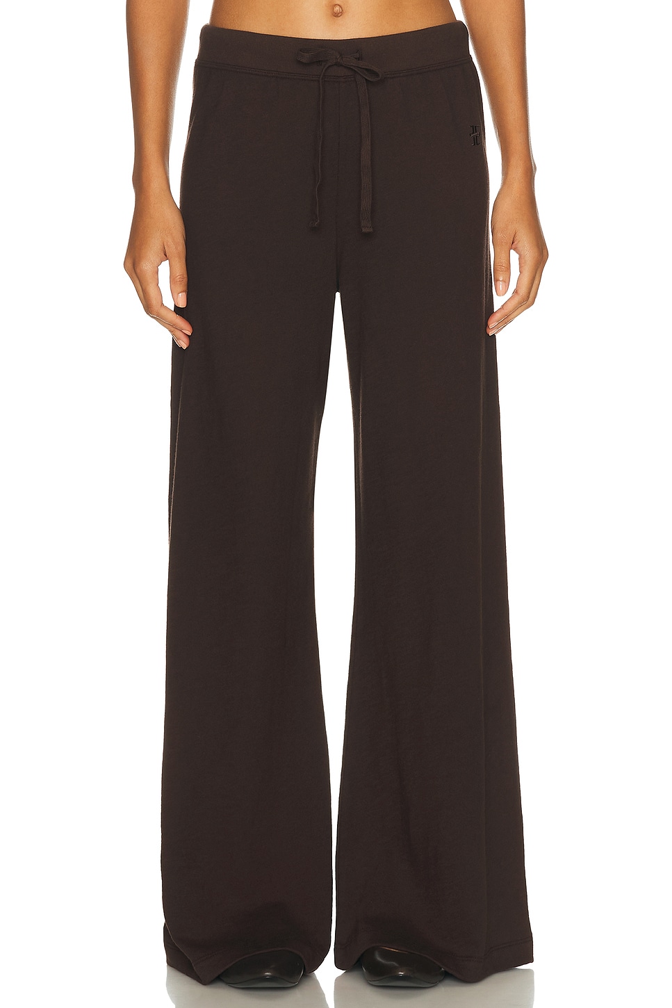 Éterne Drawstring Lightweight French Terry Wide Leg Sweatpant In Brown