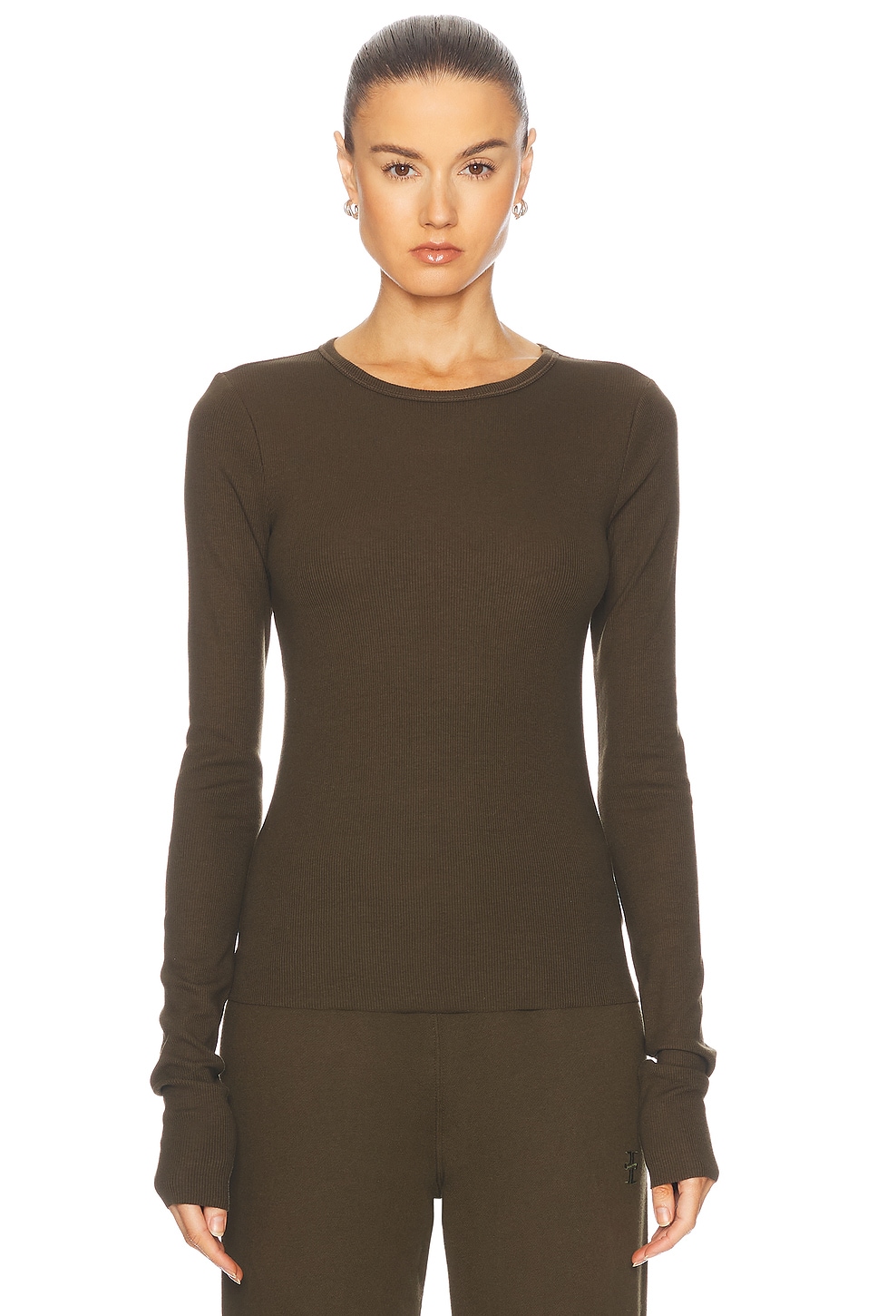 Image 1 of Eterne Long Sleeve Fitted Top in Moss