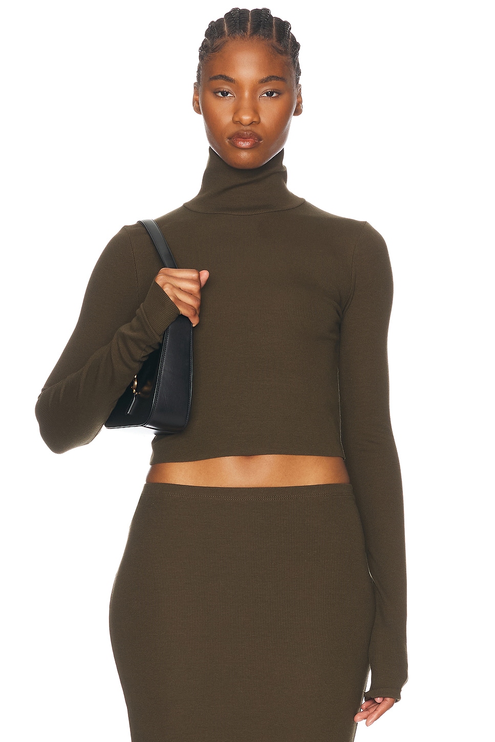 Image 1 of Eterne Cropped Fitted Turtleneck Top in Moss