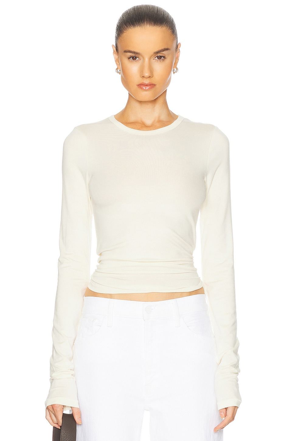 Image 1 of Eterne Fitted Crewneck Long Sleeve T-Shirt in Cream