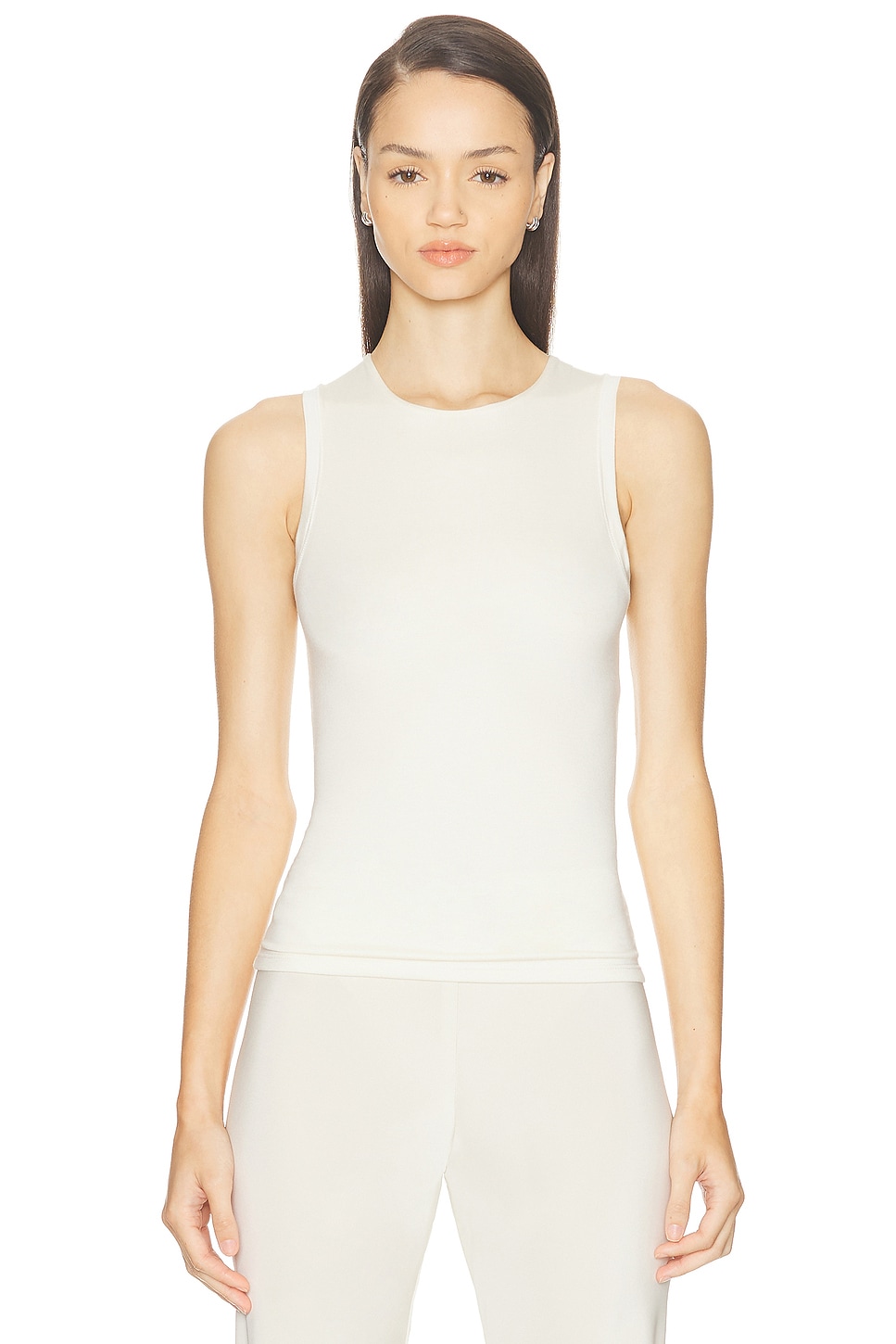 Eterne Sleeveless Crewneck Soft Jersey Top in Ivory