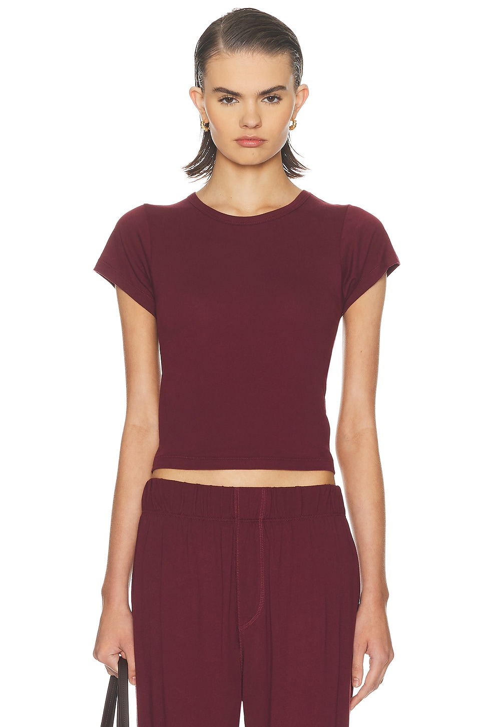 Image 1 of Eterne Short Sleeve Cotton Modal Baby Tee in Oxblood