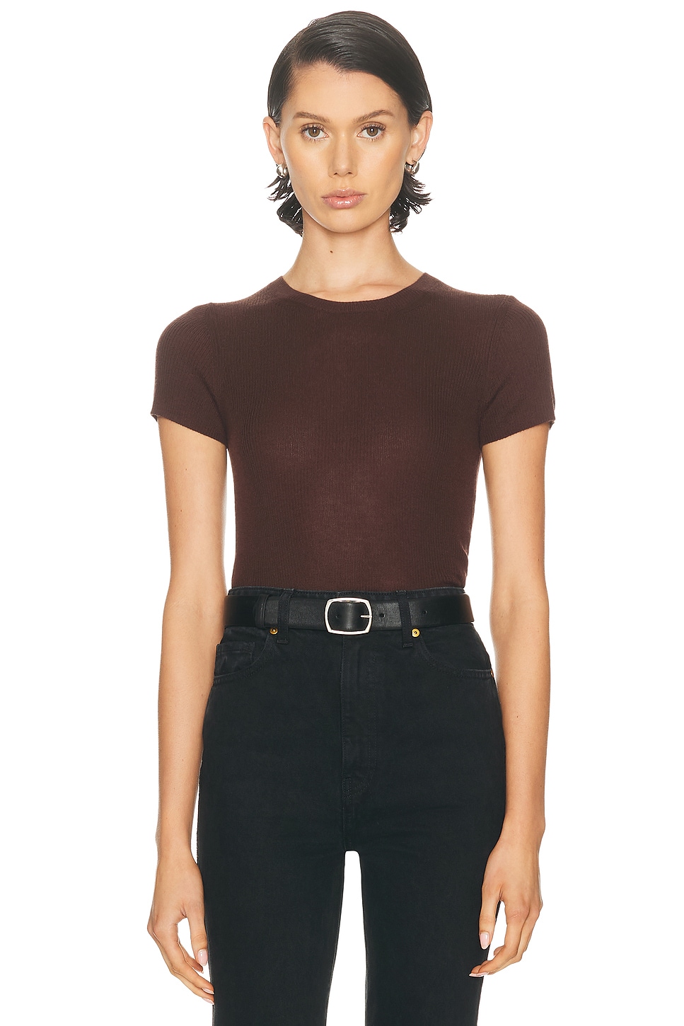 Image 1 of Eterne Rib Stitch Cashmere Baby Tee in Espresso