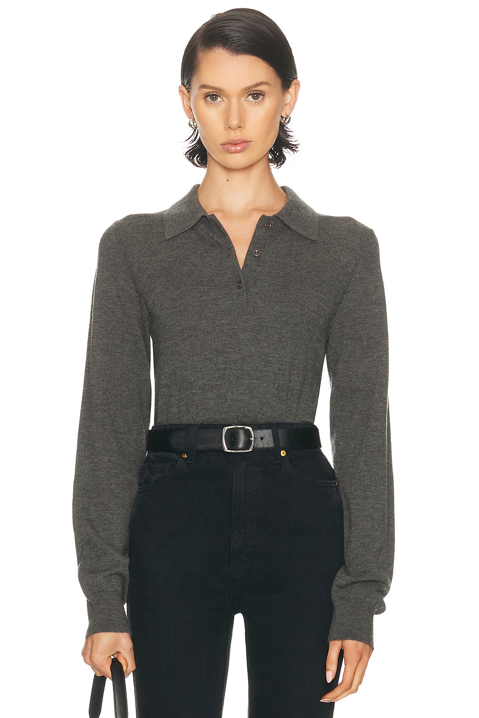 Image 1 of Eterne Long Sleeve Journey Cashmere Top in Heather Charcoal