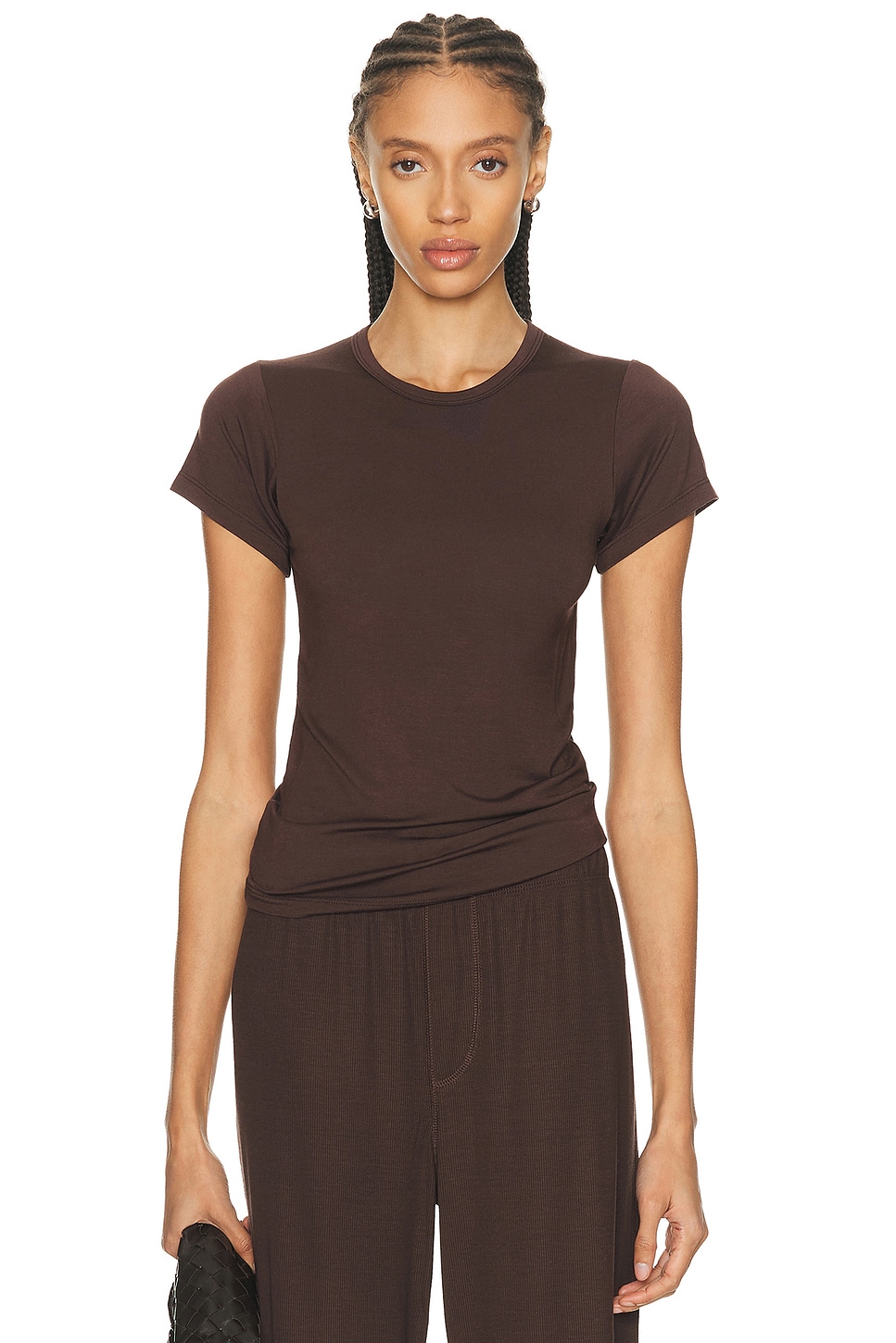 Image 1 of Eterne Fitted Crewneck Short Sleeve T-Shirt in Espresso