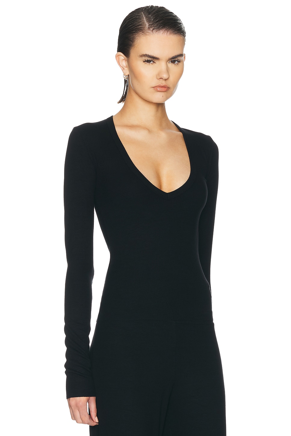 Eterne Long Sleeve Butter Rib V Neck Top | Thumbnail 2