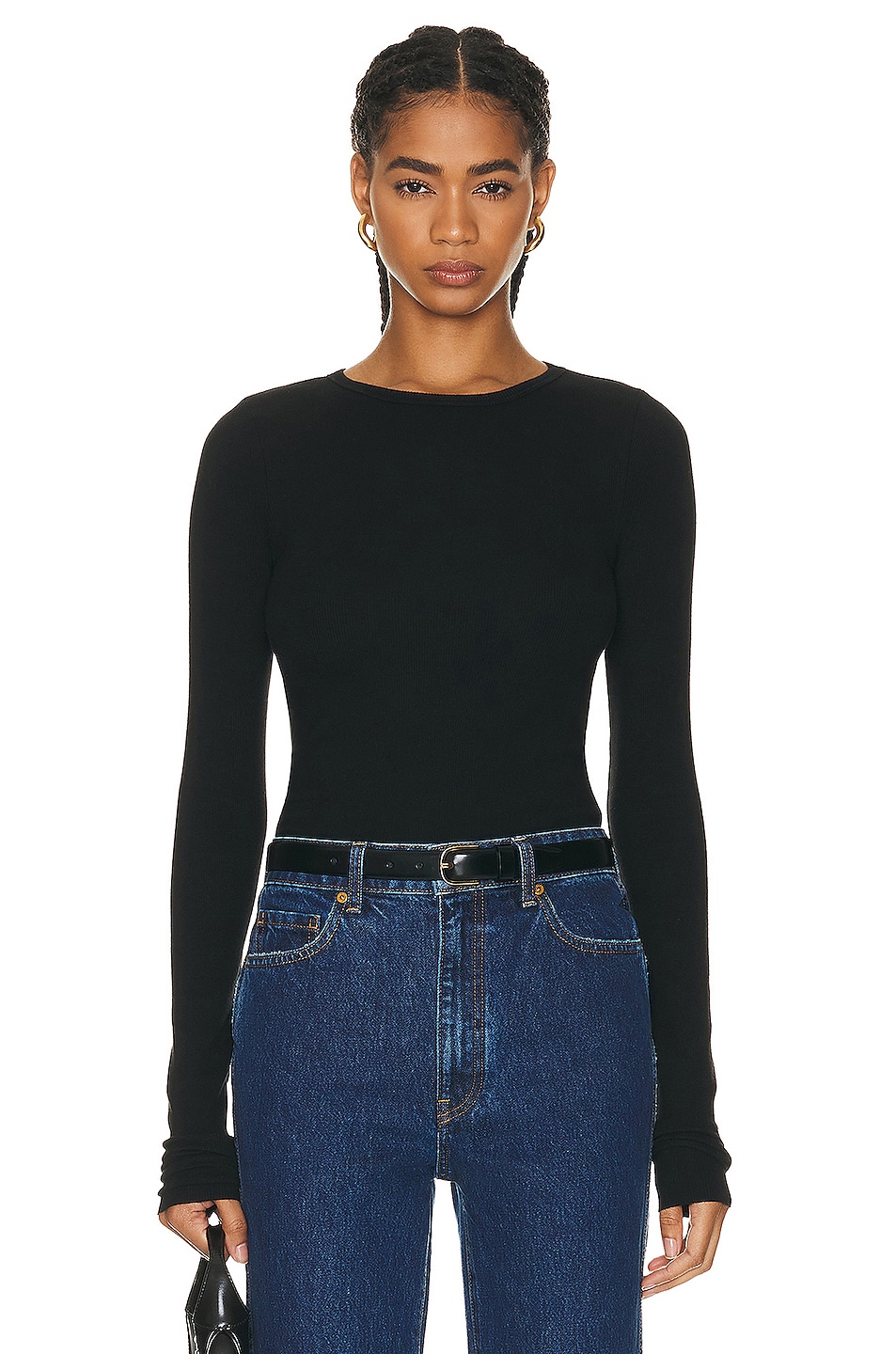 Image 1 of Eterne Long Sleeve Fitted Top in Black