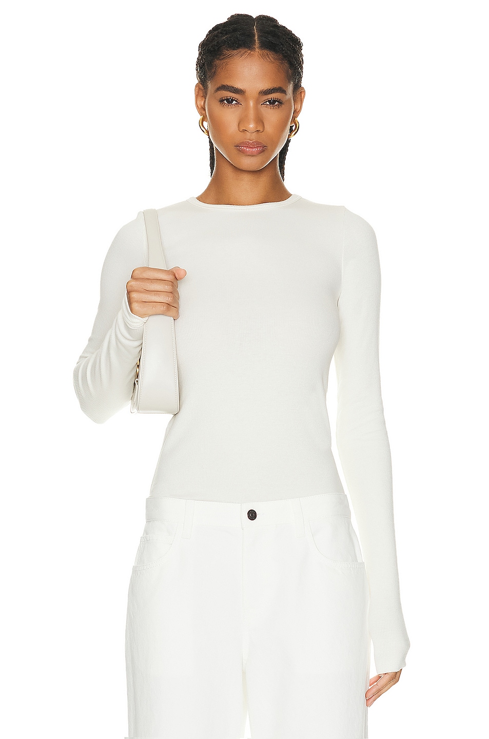 Image 1 of Eterne Long Sleeve Fitted Top in Cream