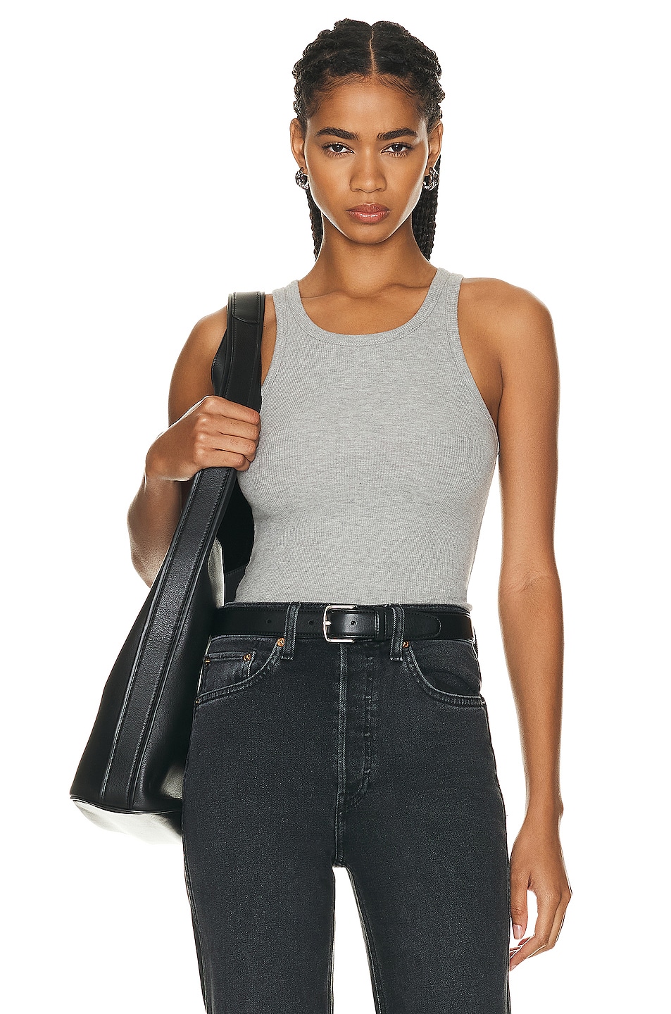 Image 1 of Eterne High Neck Fitted Tank Top in Heather Grey