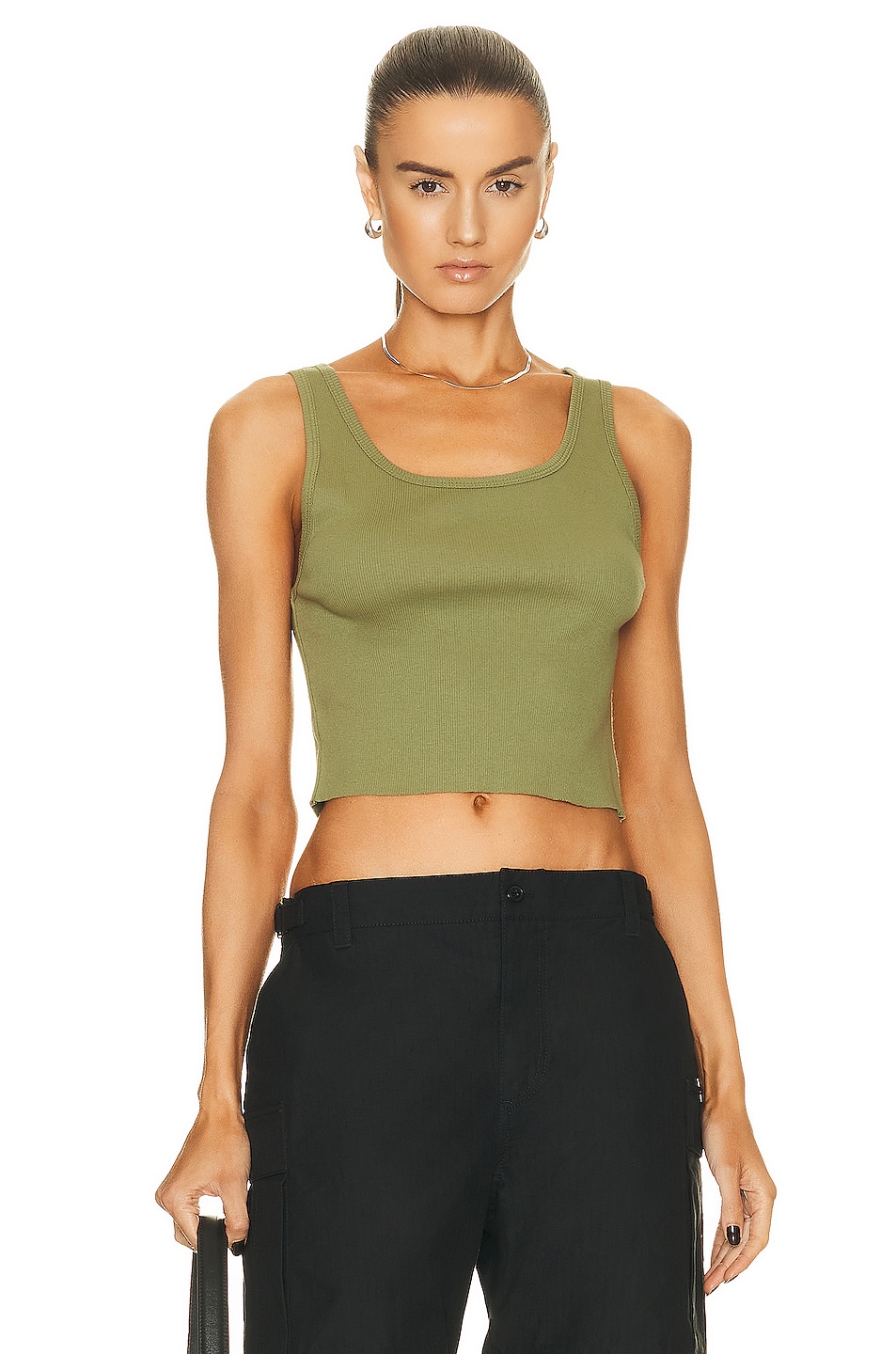 Image 1 of Eterne Cropped Scoop Neck Tank Top in Olive