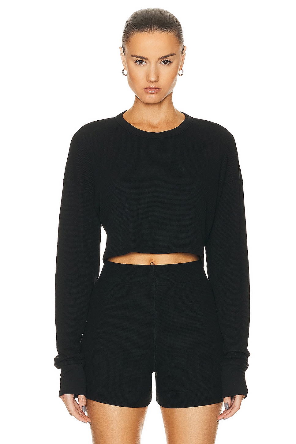 Image 1 of Eterne Cropped Oversized Thermal Top in Black