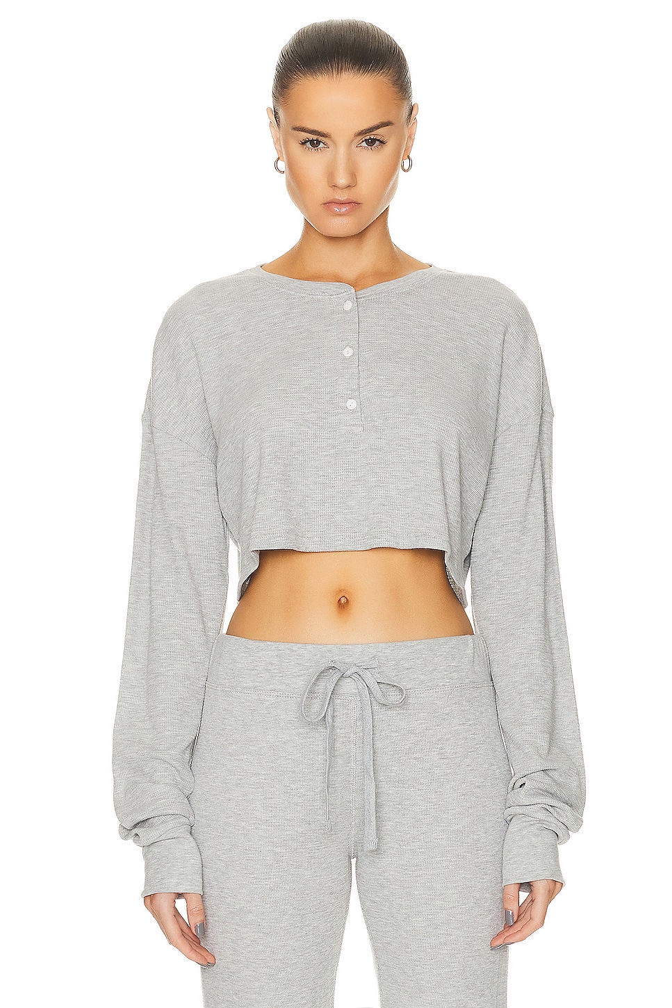 Image 1 of Eterne Cropped Thermal Henley Top in Heather Grey