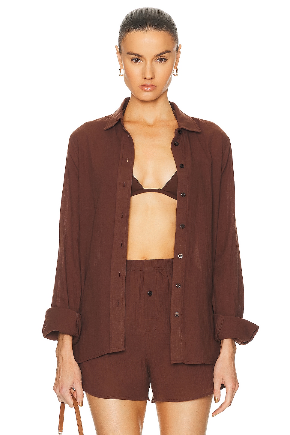 Image 1 of Eterne Jolene Button Down Top in Chocolate