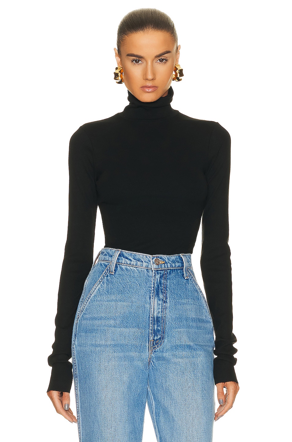 Image 1 of Eterne Cropped Fitted Turtleneck Top in Black