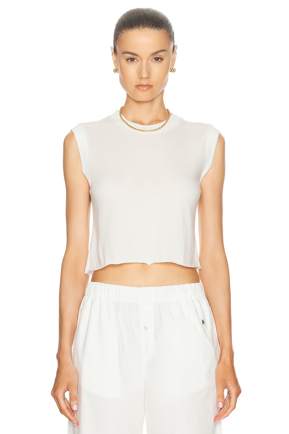 Image 1 of Eterne Cropped Muscle Tank Top in Ivory