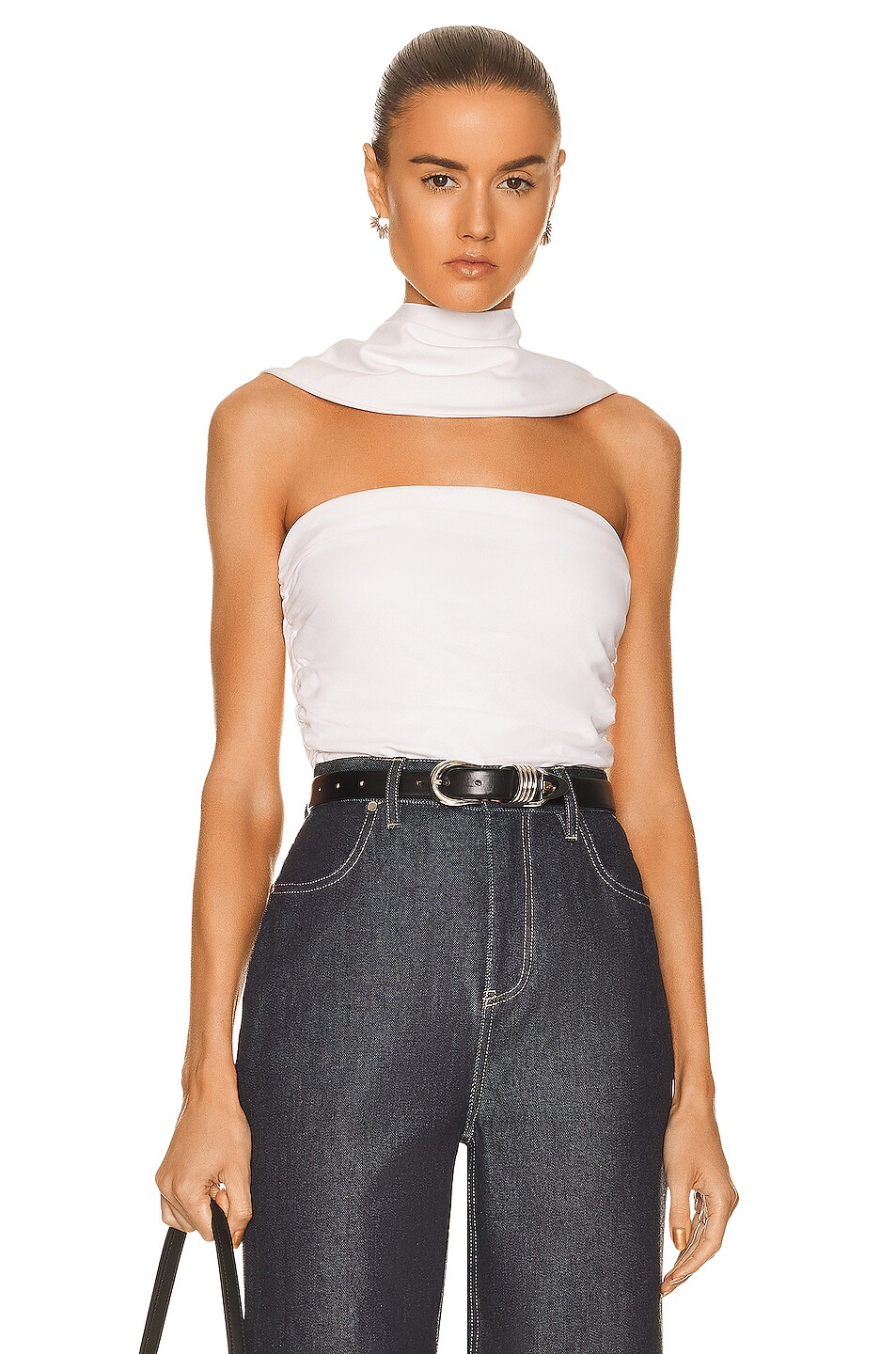Image 1 of ET OCHS Audrey Ruched Crop Top in Optic White
