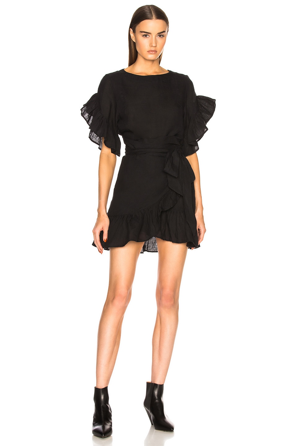Image 1 of Isabel Marant Etoile Delicia Chic Linen Wrap Dress in Black