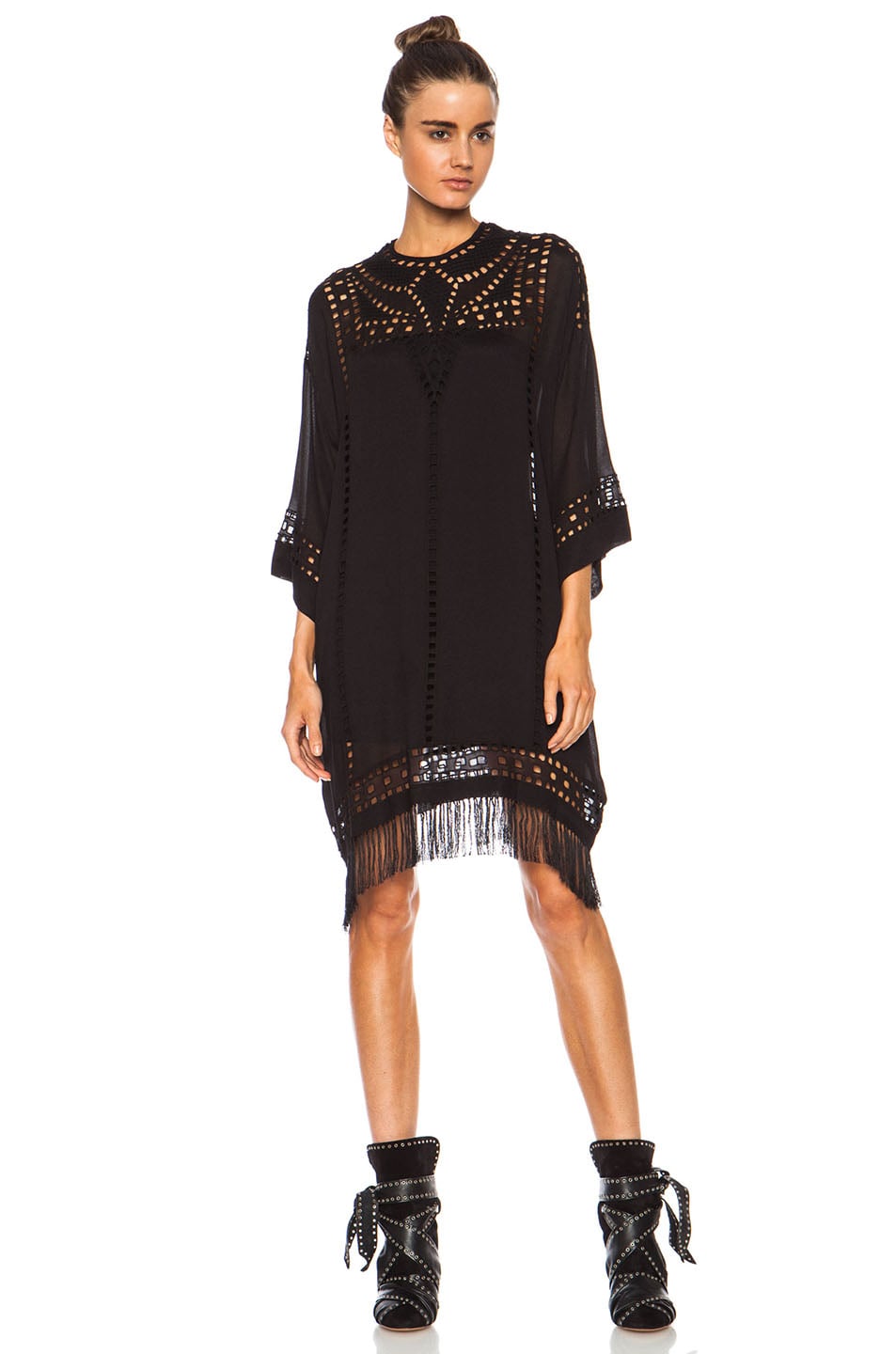 Isabel Marant Etoile Enery Embroidered Tunic Viscose Dress in Black | FWRD