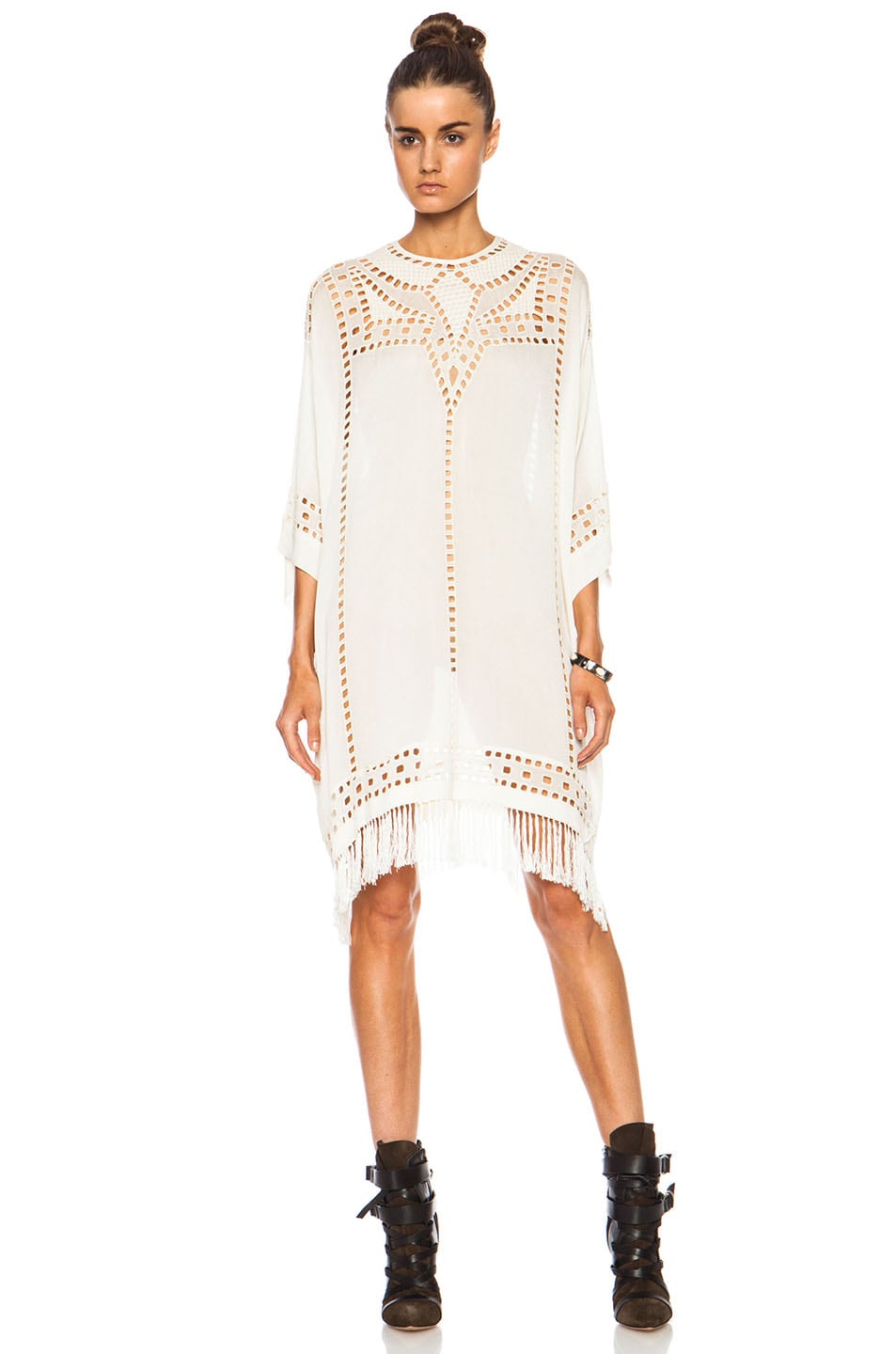Isabel Marant Etoile Enery Embroidered Tunic Viscose Dress in Off White ...