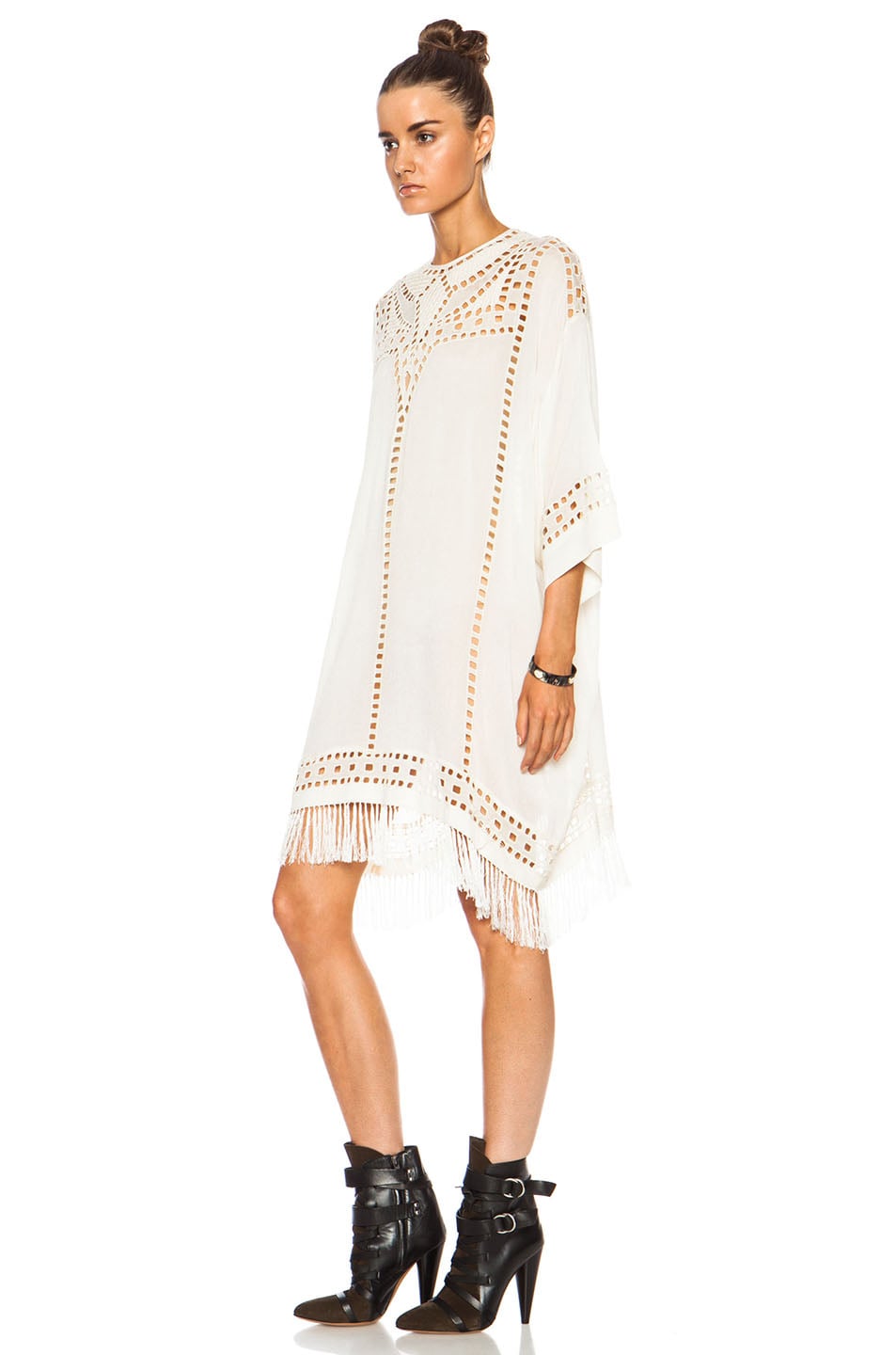 Isabel Marant Etoile Enery Embroidered Tunic Viscose Dress in Off White ...