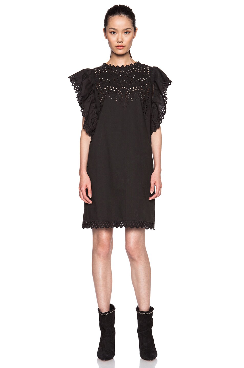 Image 1 of Isabel Marant Etoile Scarla French Embroidery Cotton Dress in Black