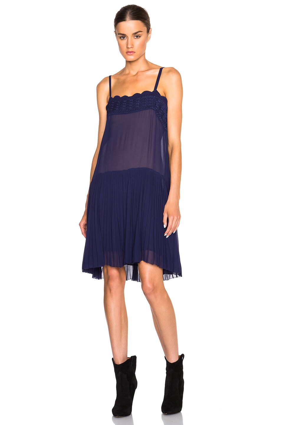 Image 1 of Isabel Marant Etoile Almira Embroidered Dancers Dress in Midnight