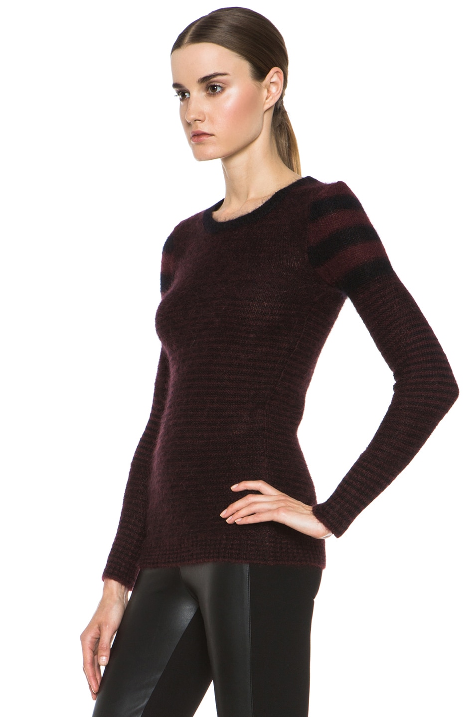 Isabel Marant Etoile Flynn Mohair-Blend Sweater in Black & Burgundy | FWRD