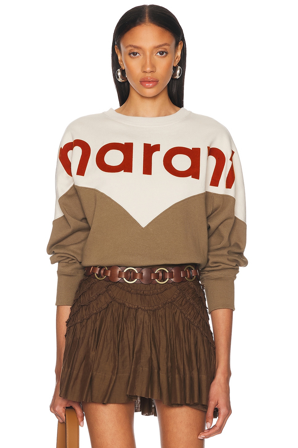 Image 1 of Isabel Marant Etoile Houston Sweatshirt in Ecru & Dark Khaki
