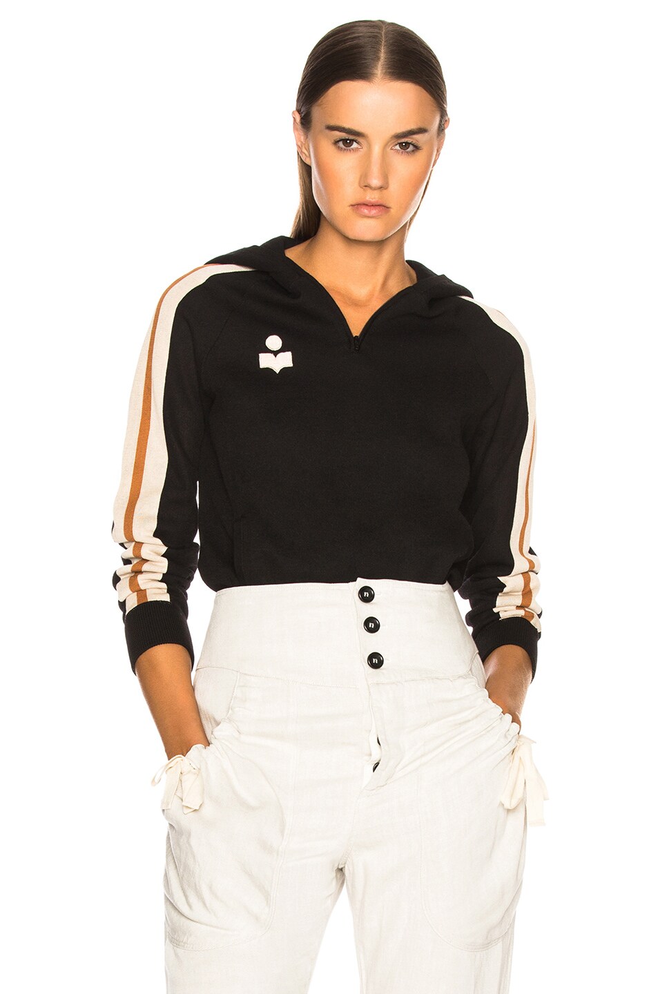 Image 1 of Isabel Marant Etoile Dawson Sporty Knit Hooded Sweatshirt in Black