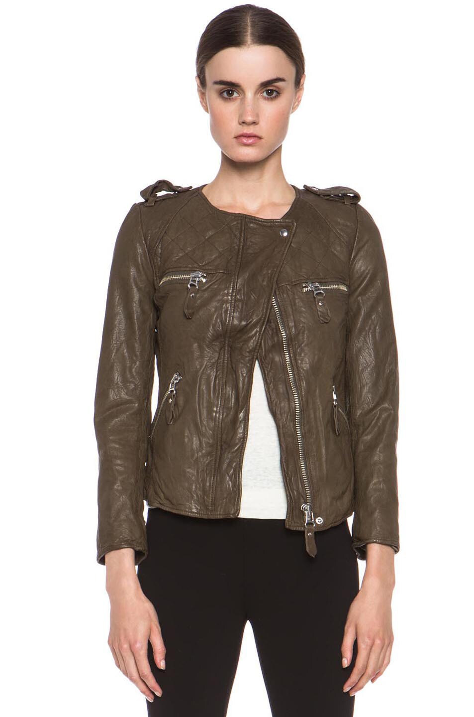 Image 1 of Isabel Marant Etoile Kady Washed Leather Jacket in Army Green