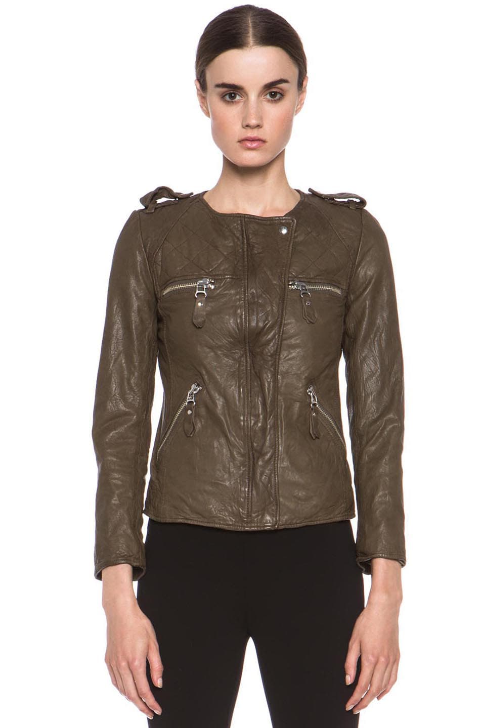 Isabel Marant Etoile Kady Washed Leather Jacket in Army Green | FWRD