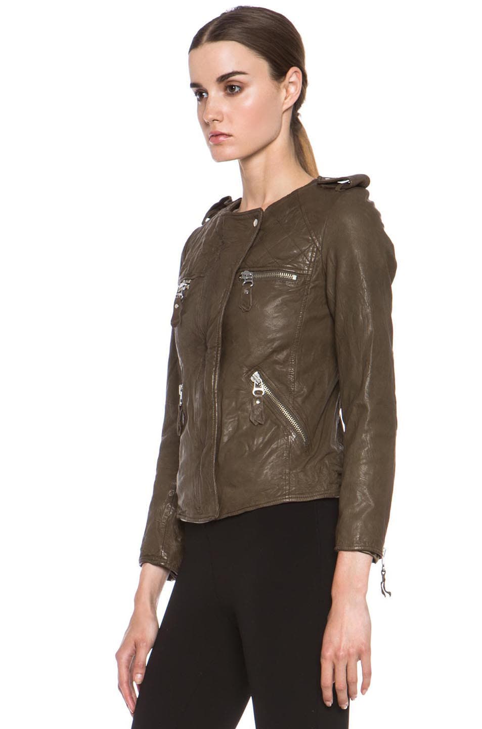 Isabel Marant Etoile Kady Washed Leather Jacket in Army Green | FWRD