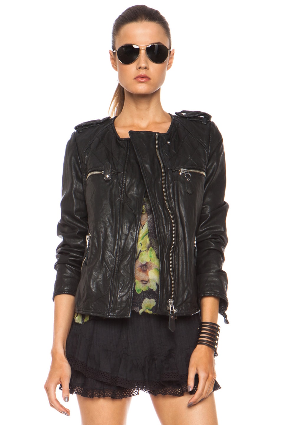 Isabel Marant Etoile Kady Washed Leather Jacket in Black | FWRD