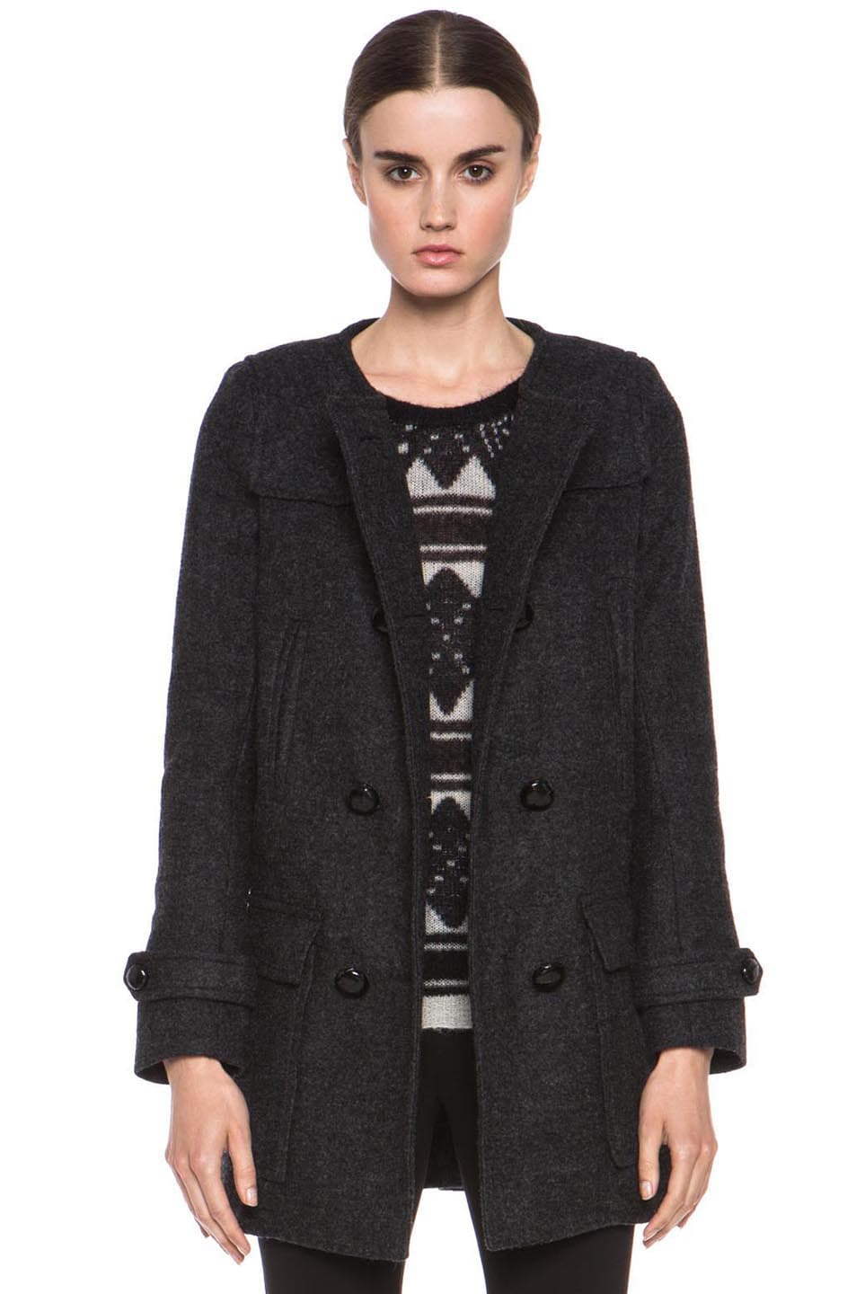 Image 1 of Isabel Marant Etoile Clifford Caban Wool-Blend Peacoat in Anthracite