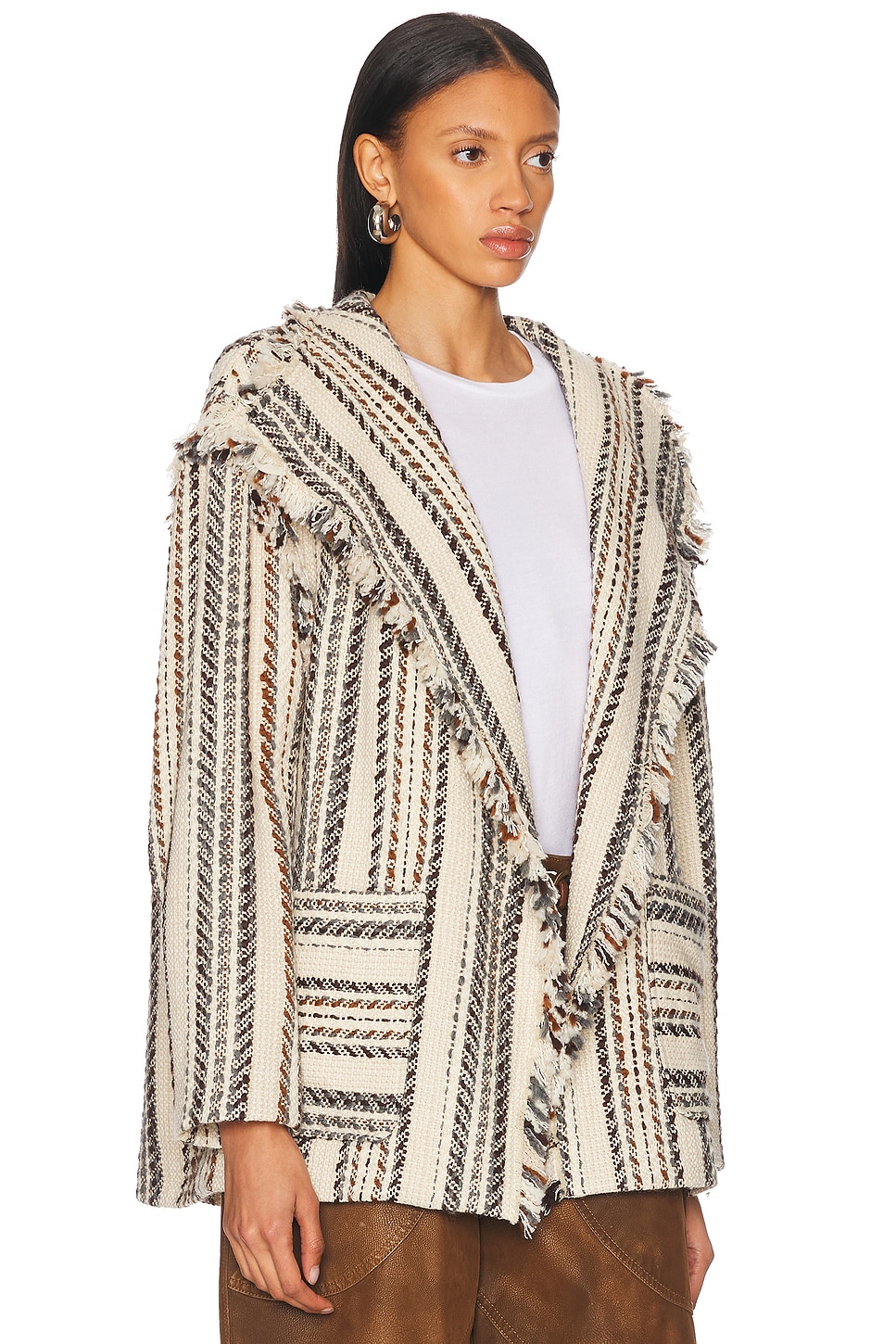 Isabel Marant Étoile Illisa Stripe Fringe Jacket In Neutral