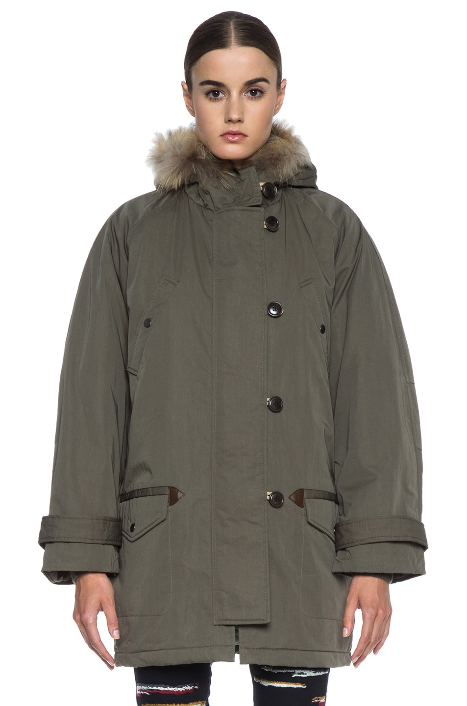 Isabel Marant Etoile Felton Cotton-Blend Parka with Fur in Khaki | FWRD