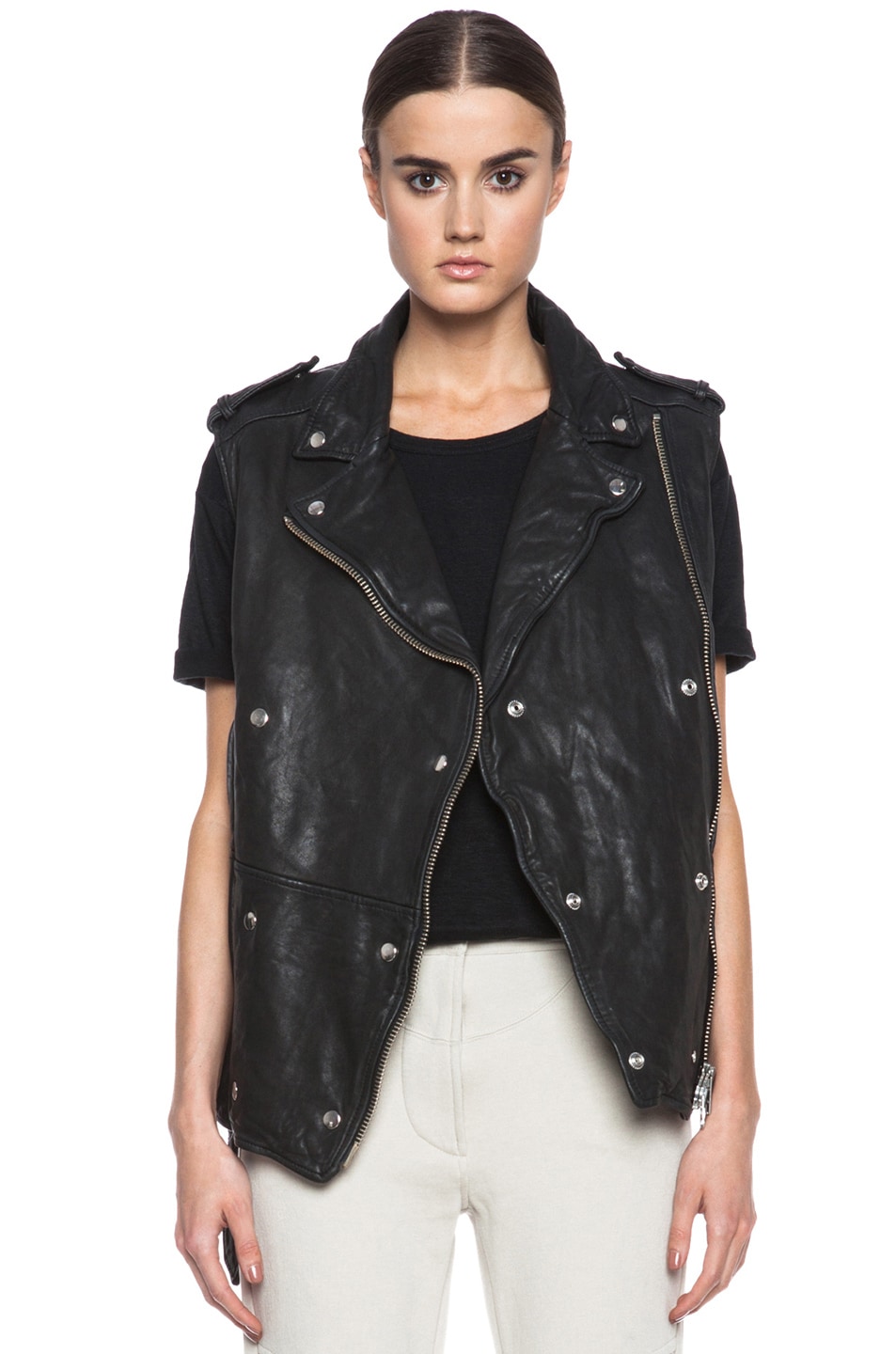 Image 1 of Isabel Marant Etoile Bracken Washed Lambskin Leather Vest in Black