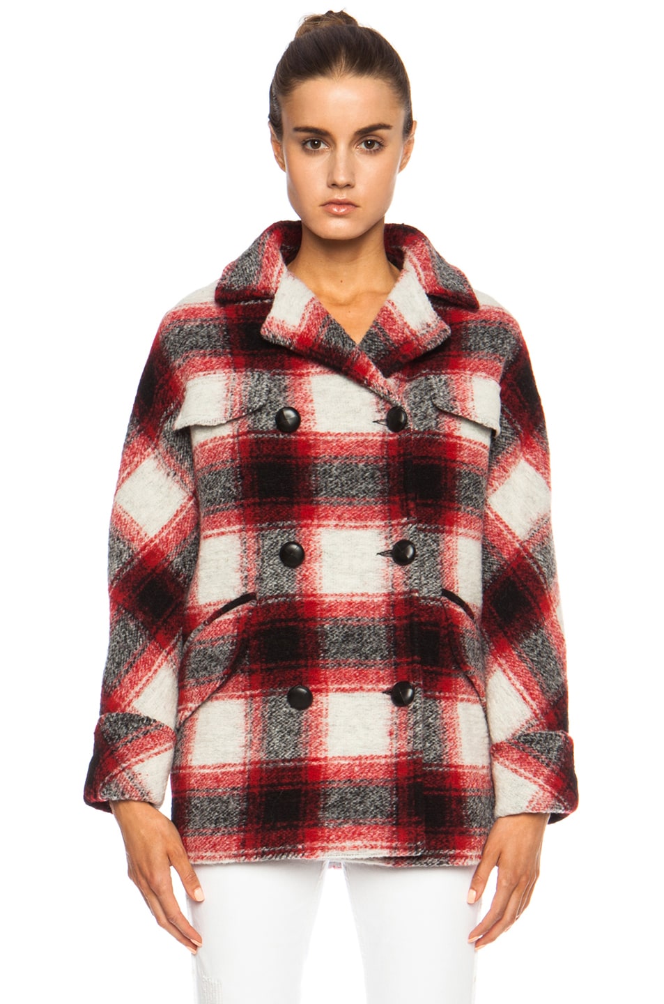 Isabel Marant Etoile Gael Check Wool-Blend Jacket in Red | FWRD