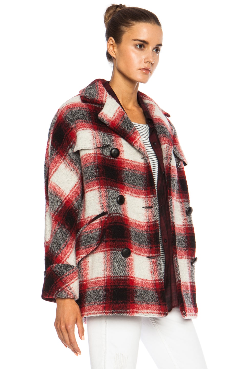 Isabel Marant Etoile Gael Check Wool-Blend Jacket in Red | FWRD