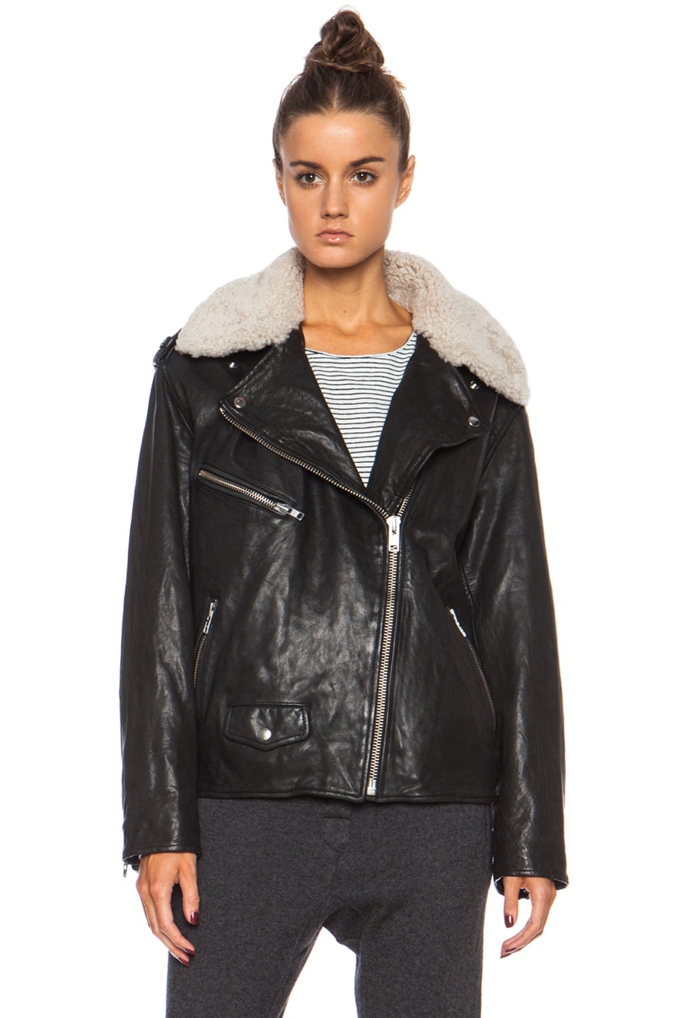 Isabel Marant Etoile Benny Washed Leather Jacket in Black | FWRD