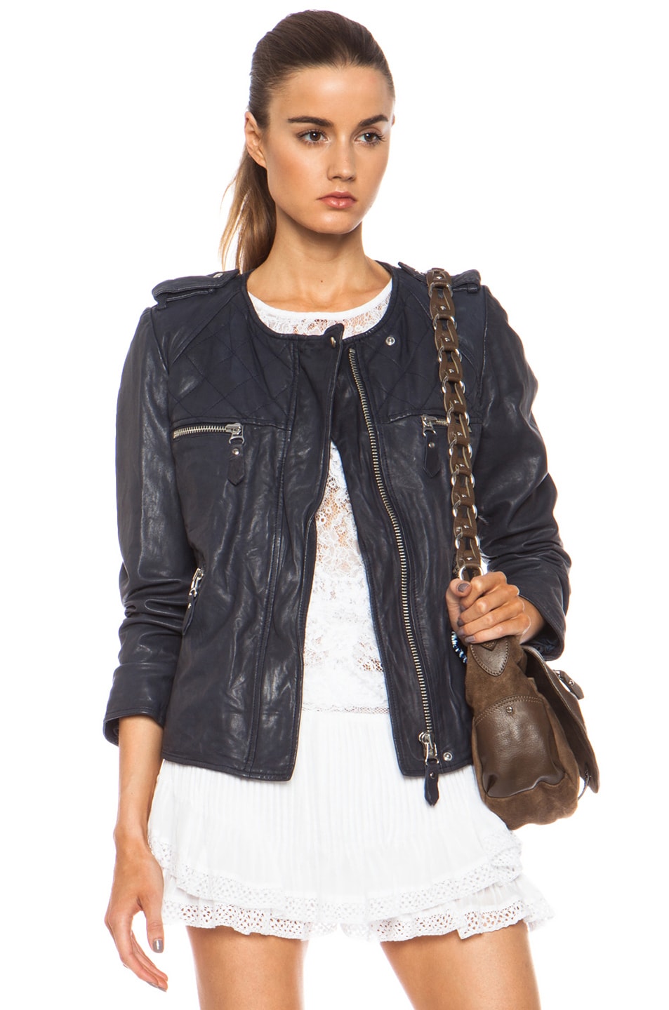 Isabel Marant Etoile Kady Washed Leather Jacket in Midnight | FWRD
