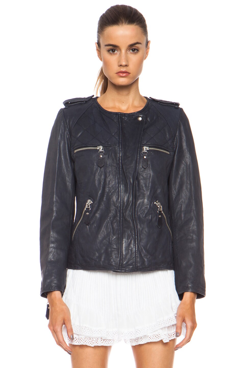 Isabel Marant Etoile Kady Washed Leather Jacket in Midnight | FWRD