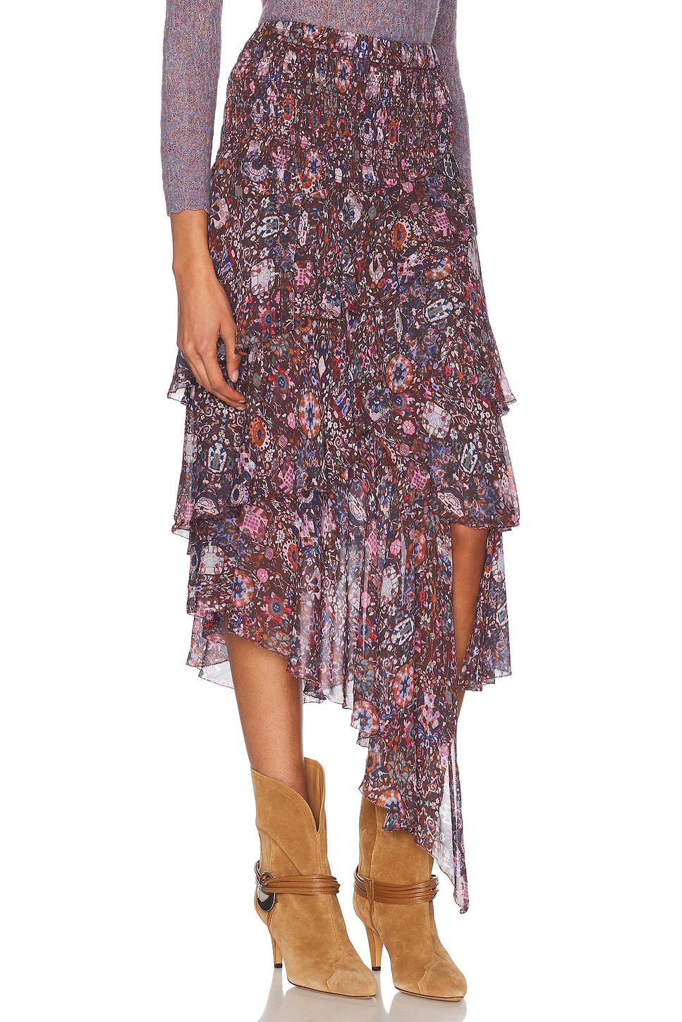 Isabel Marant Étoile Brigitte Smocked Waist Tiered Chiffon Midi Skirt In Purple