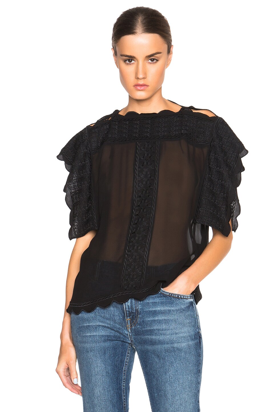 Image 1 of Isabel Marant Etoile Audrina Embroidered Dancers Top in Black
