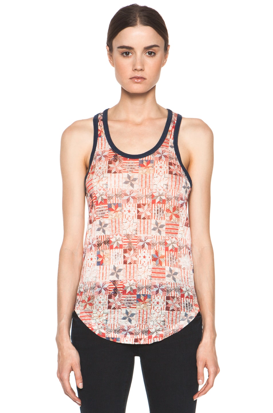 Image 1 of Isabel Marant Etoile Foxton All Over Printed Linen Tank in Rouge