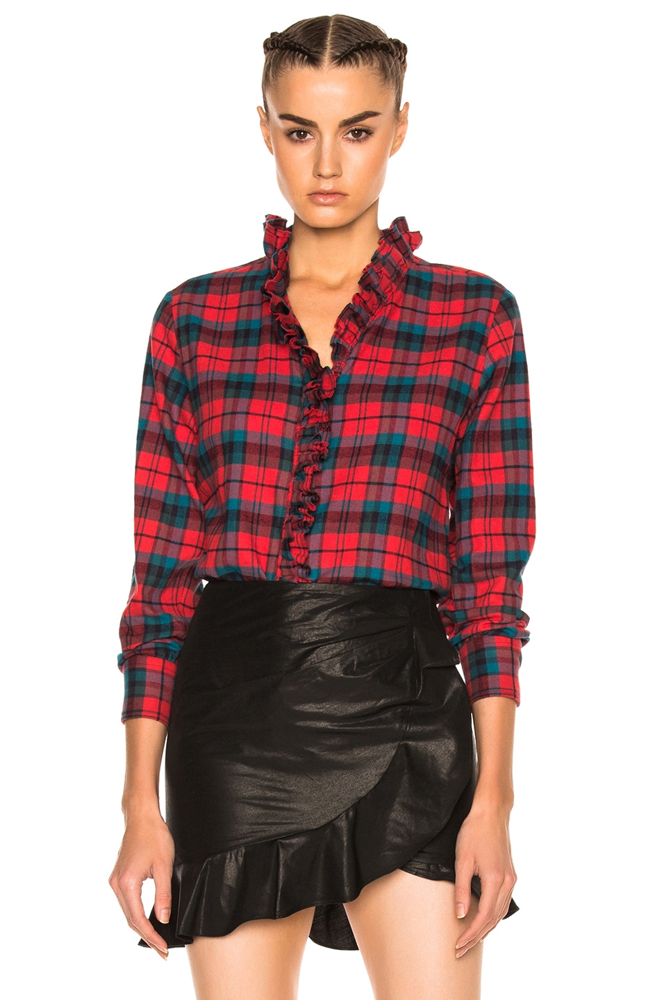 Image 1 of Isabel Marant Etoile Awendy Ruffled Check Shirt in Red