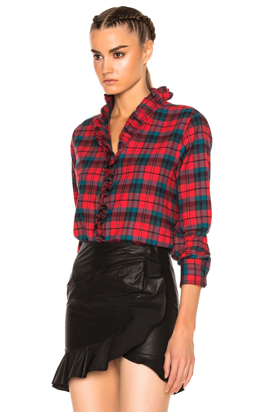 Isabel Marant Etoile Awendy Ruffled Check Shirt in Red | FWRD