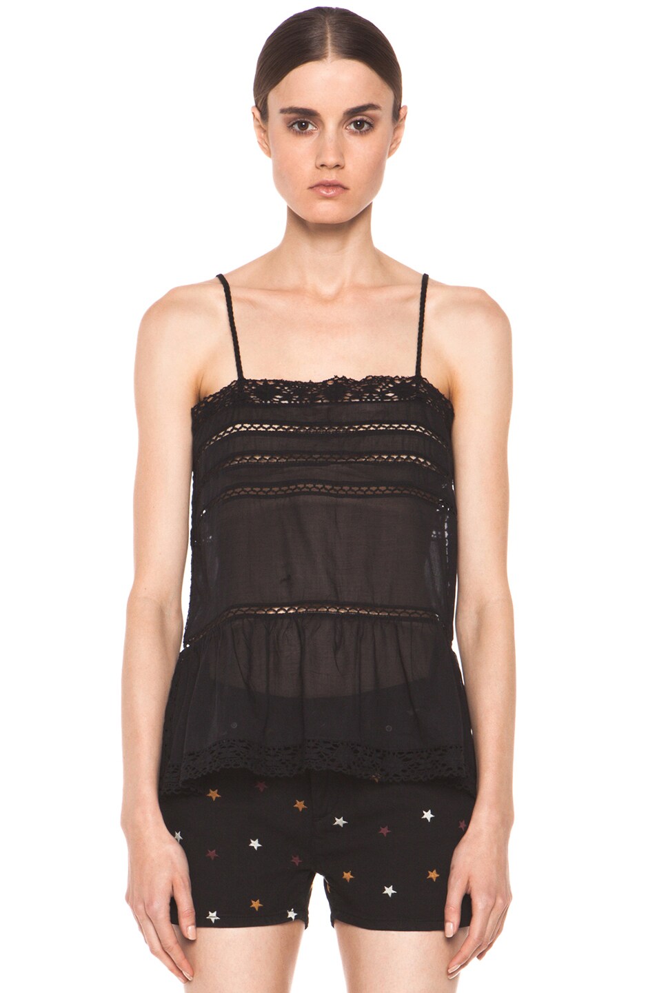 Image 1 of Isabel Marant Etoile Gaomi Cotton Voile and Lace Tank in Noir